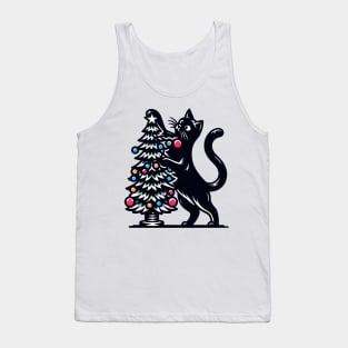 Black Cat Christmas Tree Tank Top
